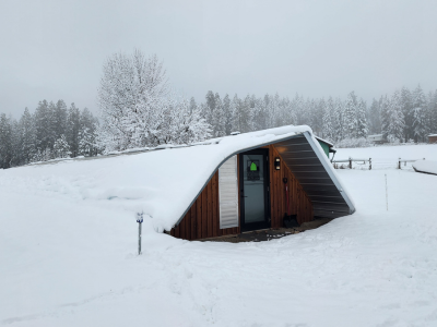 the greenhouse covered in snow